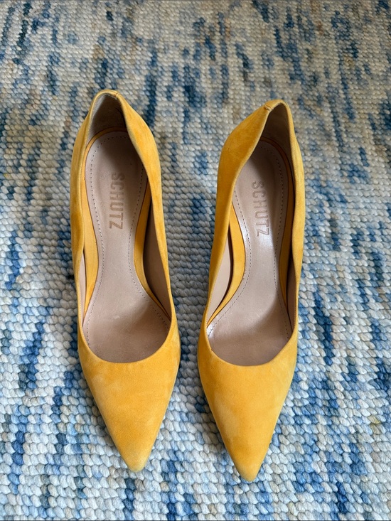 SCHUTZ Shoes - SCHUTZ Mustard Yellow Suede Pointed Toe Pumps